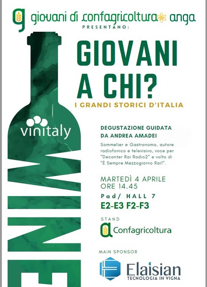 Vinitaly, "giovani a chi? I grandi storici d'Italia": Degustazione Anga-Confagricoltura dedicata ai vitigni autoctoni il 4 aprile alle 15